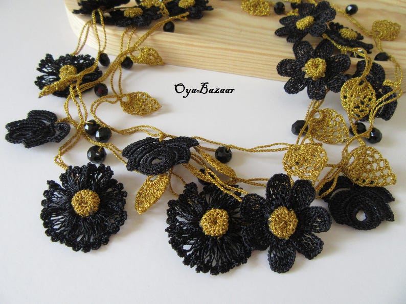 Lariat Häkelkette, Häkelkette, Lariat Blumenmuster, Türkischer Oya Schmuck