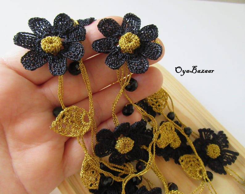 Lariat Häkelkette, Häkelkette, Lariat Blumenmuster, Türkischer Oya Schmuck