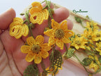 Gelbe Blumen Lange Wickelkette, Perlen Häkelkette, Türkische Oya Spitze Lariat, Häkelschmuck