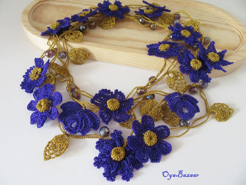Lariat Häkelkette, Häkelkette, Lariat Blumenmuster, Türkischer Oya Schmuck