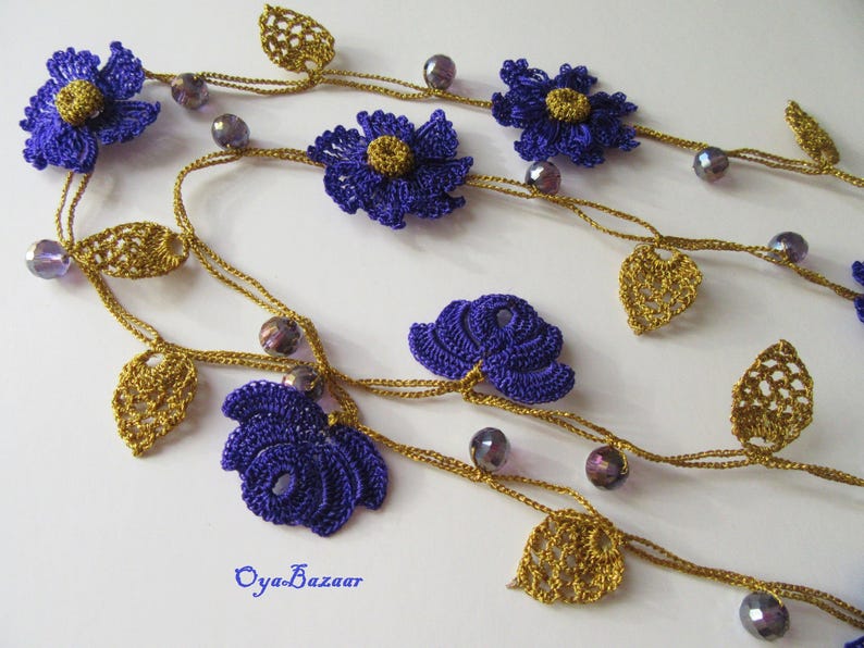 Lariat Häkelkette, Häkelkette, Lariat Blumenmuster, Türkischer Oya Schmuck