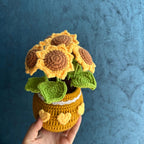 Gehäkelter Sonnenblumentopf, handgemachte Pflanzengeschenk Blume für Weihnachten, Mutter, Oma, Kollegen, Geburtstag, Dankeschön