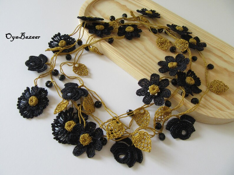 Lariat Häkelkette, Häkelkette, Lariat Blumenmuster, Türkischer Oya Schmuck