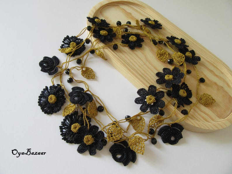 Lariat Häkelkette, Häkelkette, Lariat Blumenmuster, Türkischer Oya Schmuck