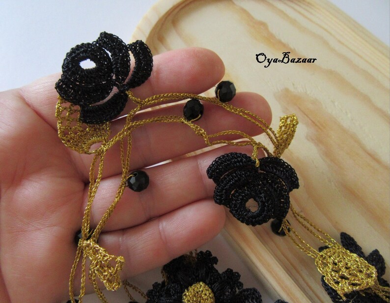 Lariat Häkelkette, Häkelkette, Lariat Blumenmuster, Türkischer Oya Schmuck