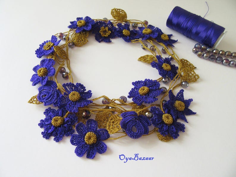 Lariat Häkelkette, Häkelkette, Lariat Blumenmuster, Türkischer Oya Schmuck