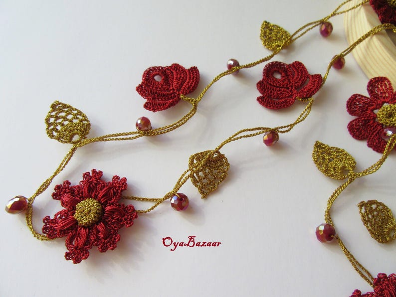 Lariat Häkelkette, Häkelkette, Lariat Blumenmuster, Türkischer Oya Schmuck