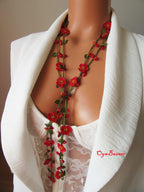 Vergissmeinnicht Micro Häkelschmuck Blume Halskette, Blauquarz Perlen Lariat, Floral lange Wickelkette