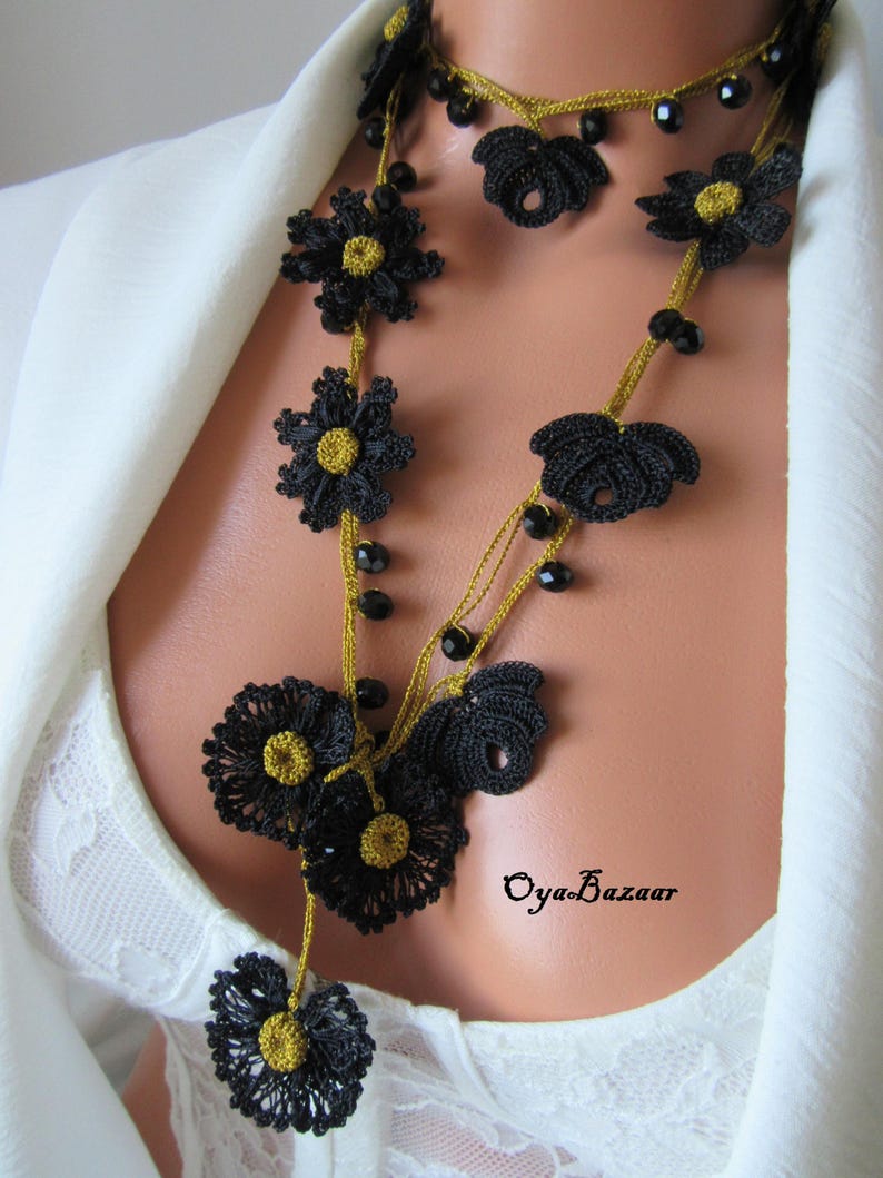 Lariat Häkelkette, Häkelkette, Lariat Blumenmuster, Türkischer Oya Schmuck