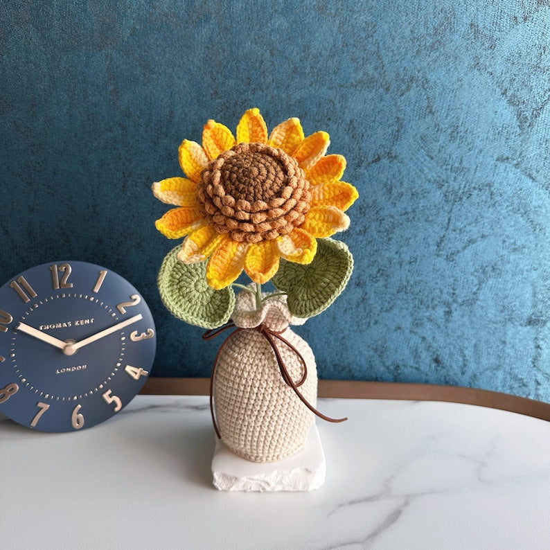 Gehäkelter Sonnenblumentopf, handgemachte Pflanzengeschenk Blume für Weihnachten, Mutter, Oma, Kollegen, Geburtstag, Dankeschön