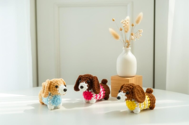 Gehäkelter Dackel Schlüsselanhänger, Mini Dackel Plüschtier, Handgemachter Wursthund Amigurumi, Hunde Liebhaber Geschenk