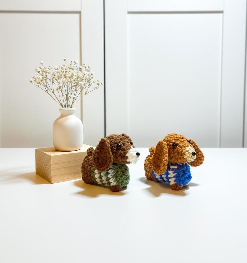 Gehäkelter Dackel Schlüsselanhänger, Mini Dackel Plüschtier, Handgemachter Wursthund Amigurumi, Hunde Liebhaber Geschenk