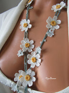 Daisy häkeln lange Halskette, Türkisch Oya Lace Schmuck, Frühlingsstil