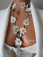 Daisy häkeln lange Halskette, Türkisch Oya Lace Schmuck, Frühlingsstil