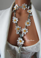 Daisy häkeln lange Halskette, Türkisch Oya Lace Schmuck, Frühlingsstil