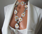 Daisy häkeln lange Halskette, Türkisch Oya Lace Schmuck, Frühlingsstil