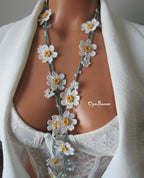 Daisy häkeln lange Halskette, Türkisch Oya Lace Schmuck, Frühlingsstil