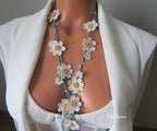 Daisy häkeln lange Halskette, Türkisch Oya Lace Schmuck, Frühlingsstil