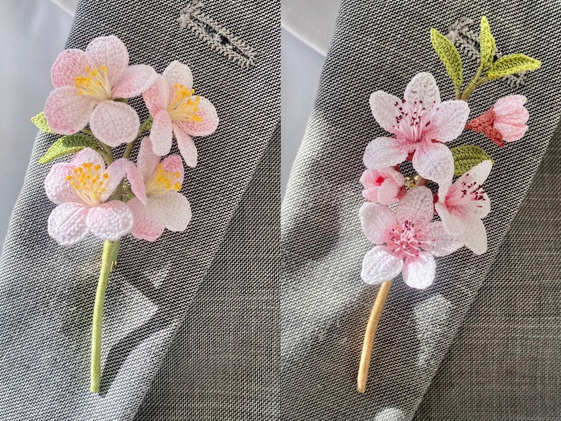 Micro Pfirsich Blume Brosche Kirschblüte Sakura gehäkelt Blume Anstecknadel