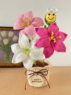 Gehäkelter Blumenstrauß im Topf – Handgefertigte Dauerblumen – Schreibtischdekoration, 24-32 cm