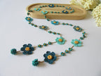 Sonnenuntergang Orange Gänseblümchen Halskette, Floral Boho Sommer Häkelschmuck, Bunte Perlen Lariat Halskette
