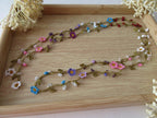 Bunte Micro Blume Häkelkette, Amethyst, Koralle, Rosa Blau Quarz, Howlith Perlen Lange Wrap Lariat Schmuck