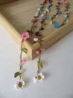 Bunte Micro Blume Häkelkette, Amethyst, Koralle, Rosa Blau Quarz, Howlith Perlen Lange Wrap Lariat Schmuck