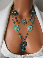 Sonnenuntergang Orange Gänseblümchen Halskette, Floral Boho Sommer Häkelschmuck, Bunte Perlen Lariat Halskette