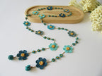 Sonnenuntergang Orange Gänseblümchen Halskette, Floral Boho Sommer Häkelschmuck, Bunte Perlen Lariat Halskette
