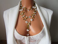 Weiße Micro Blume Cochet Halskette, Howlite Perlen Lange Wrap Lariat, Häkelschmuck