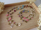 Bunte Micro Blume Häkelkette, Amethyst, Koralle, Rosa Blau Quarz, Howlith Perlen Lange Wrap Lariat Schmuck