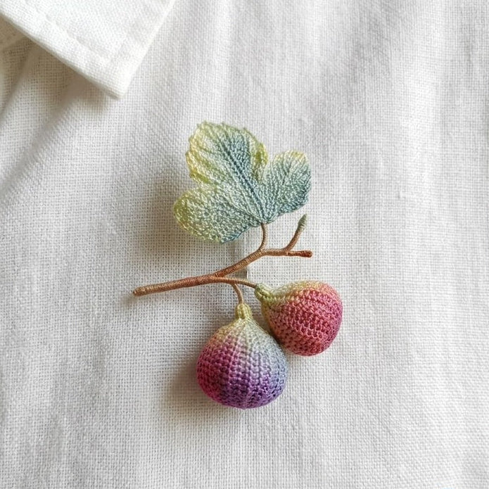 Gehäkelte Feigen Brosche, Realistische Obst Anstecknadel, Handgemacht