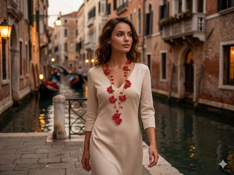 Rote türkische Oya Halskette, Häkelblume Lange Lariat, Floral Perlen Wrap Halskette, Spitze Schmuck
