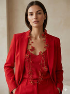 Rote Blume Häkelkette, Türkisch Oya Spitze Schmuck, Floral Lange Wrap Perlen Lariat