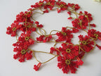 Rote türkische Oya Halskette, Häkelblume Lange Lariat, Floral Perlen Wrap Halskette, Spitze Schmuck