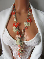 Türkische Oya Blumen Sommer Halskette, Perlen Lange Lariat, Häkelschmuck