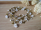 Weiße Micro Blume Cochet Halskette, Howlite Perlen Lange Wrap Lariat, Häkelschmuck