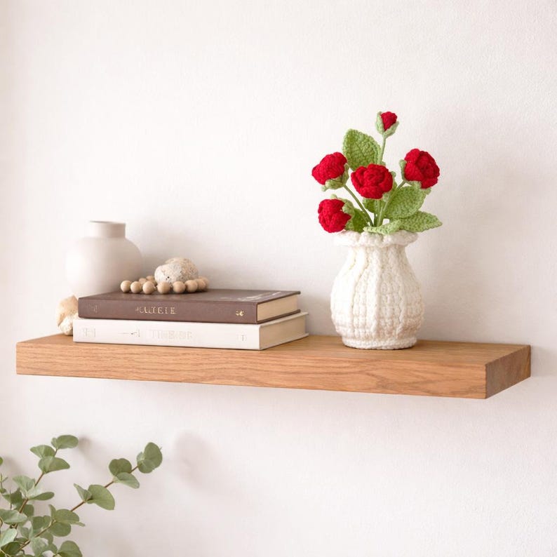 Handgemachte gehäkelte Rose Topfpflanze, rote künstliche Blume, Blumentopfdekor, ungefähre Höhe 22 cm