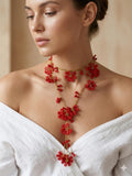Rote türkische Oya Halskette, Häkelblume Lange Lariat, Floral Perlen Wrap Halskette, Spitze Schmuck