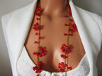 Rote Blume Häkelkette, Türkisch Oya Spitze Schmuck, Floral Lange Wrap Perlen Lariat