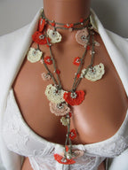 Türkische Oya Blumen Sommer Halskette, Perlen Lange Lariat, Häkelschmuck