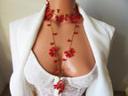 Rote Blume Häkelkette, Türkisch Oya Spitze Schmuck, Floral Lange Wrap Perlen Lariat