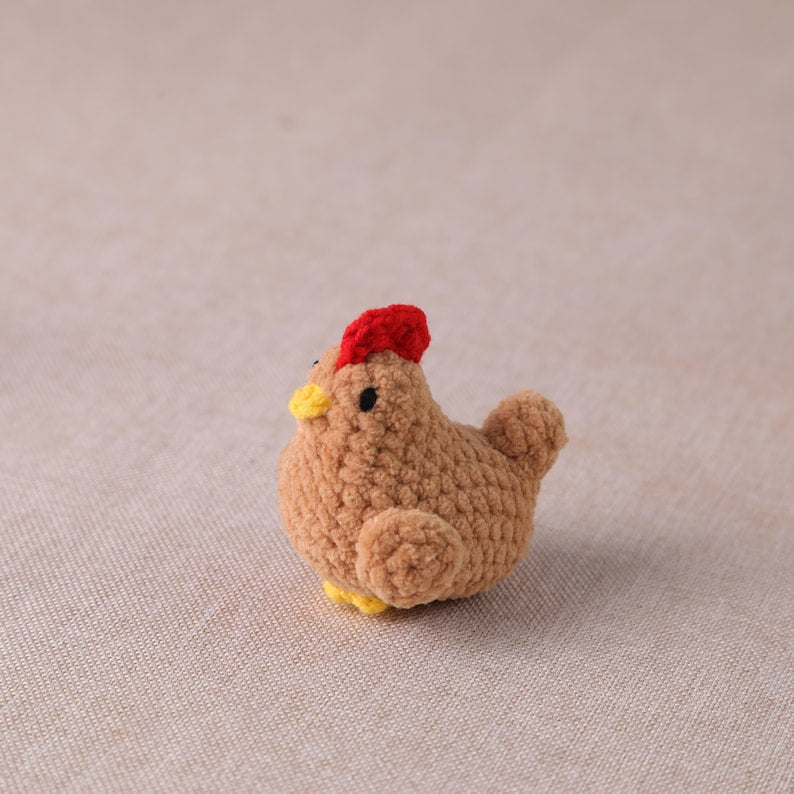 Gehäkeltes Huhn Schlüsselbund, Häkelhenne Plüsch Schlüsselanhänger, Küken Taschenanhänger, Käfig Huhn, 6 cm