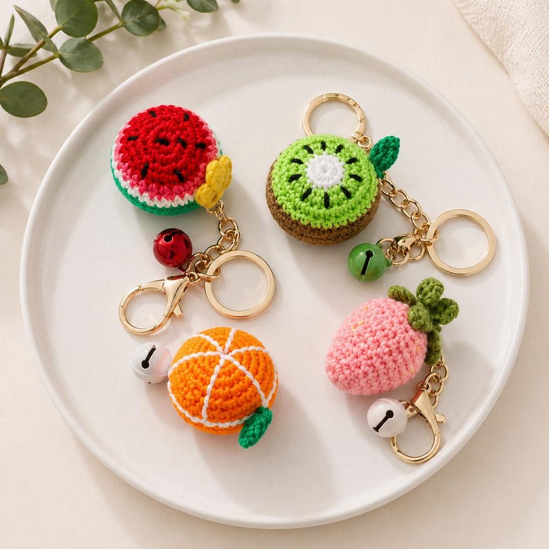 Gehäkelter Obst-Schlüsselanhänger, Amigurumi Plüsch, Taschenanhänger