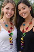 Colorful Boho Friendship Necklace, Crochet Flower Friend Necklace, Beaded Summer Long Wrap Lariat