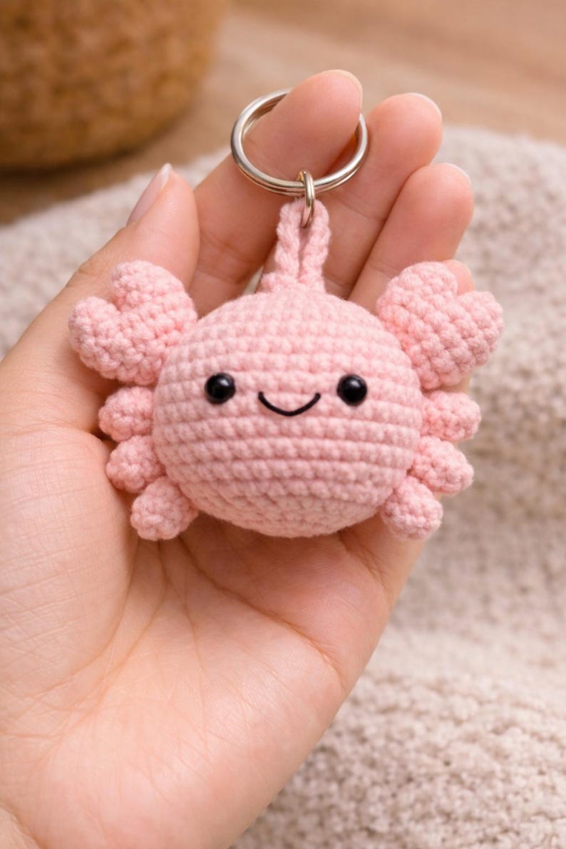 Gehäkelte Meerestier Schlüsselanhänger Set, Amigurumi Seepferdchen Seestern Delphin Qualle Krabbe Fisch