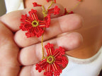 Rote Blume Häkelkette, Türkisch Oya Spitze Schmuck, Floral Lange Wrap Perlen Lariat