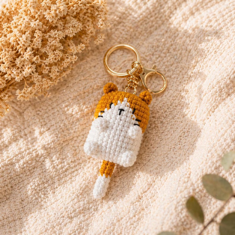 Gehäkelte Katze Schlüsselanhänger, Amigurumi Katze Taschenanhänger, Kawaii Plüsch Schlüsselanhänger, Mehrfarbig