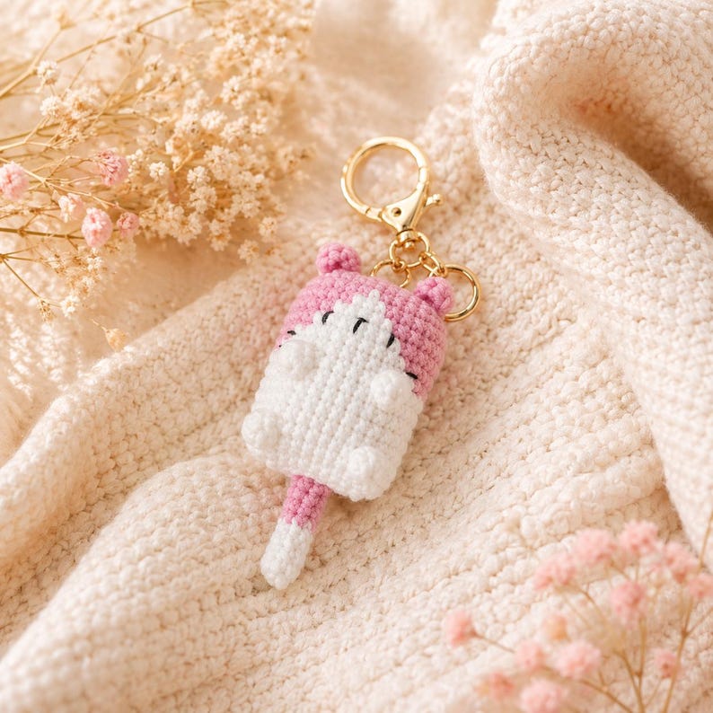 Gehäkelte Katze Schlüsselanhänger, Amigurumi Katze Taschenanhänger, Kawaii Plüsch Schlüsselanhänger, Mehrfarbig
