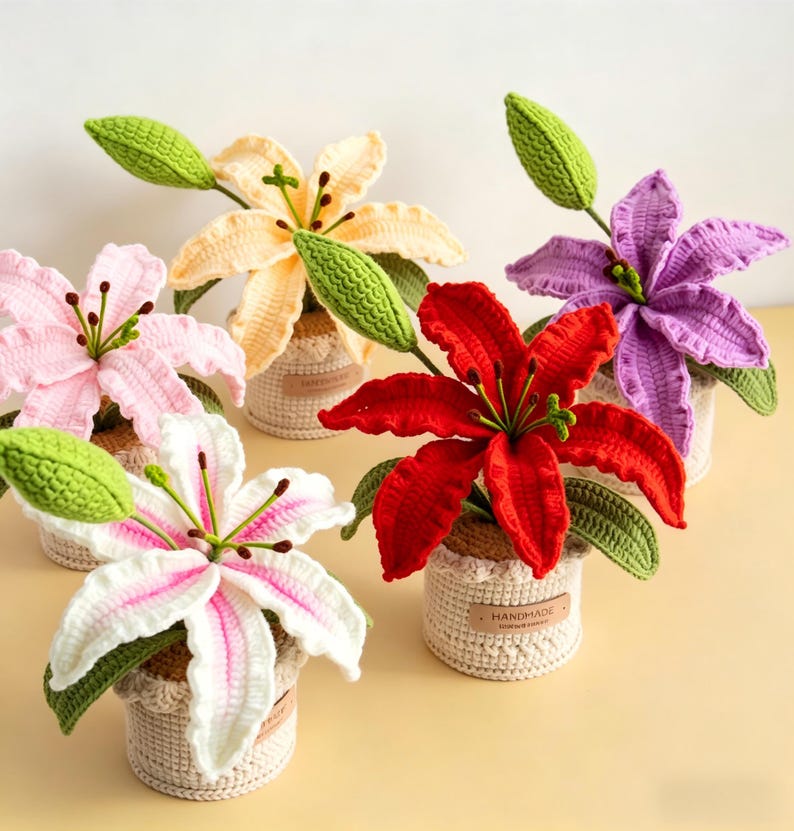 Gehäkelte Topfblumen Vergissmeinnicht, Baumwollgarn Tischdeko, Bürogeschenk
